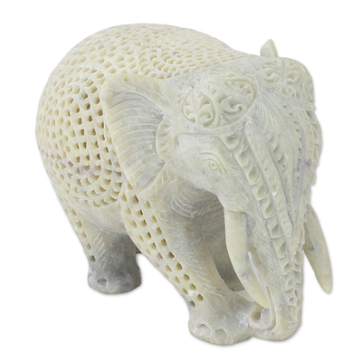Hand Carved Soapstone Elephant Figurine from India