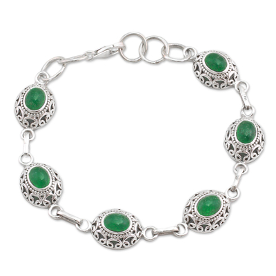 Green Quartz and Sterling Silver Link Bracelet from India
