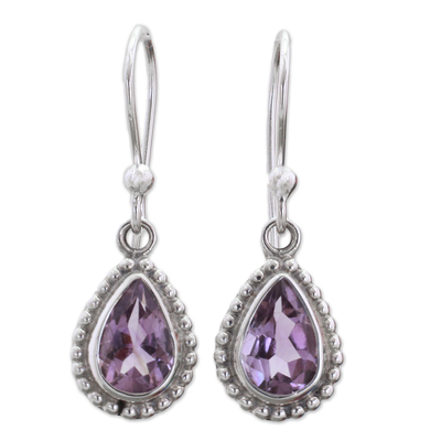 Amethyst and Sterling Silver Dangle Earrings from India