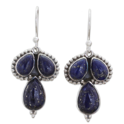 Lapis Lazuli and Sterling Silver Dangle Earrings from India