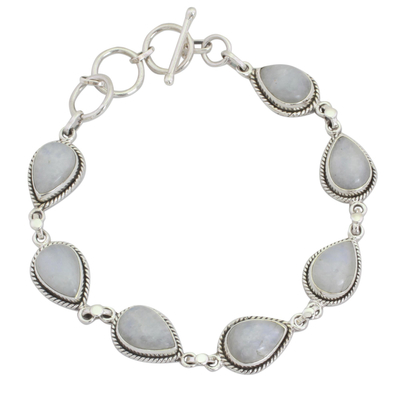Indian Rainbow Moonstone and Sterling Silver Link Bracelet
