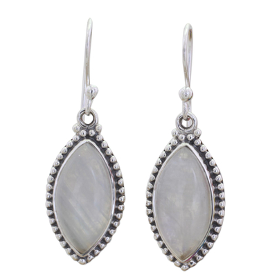 Indian Rainbow Moonstone and Sterling Silver Dangle Earrings