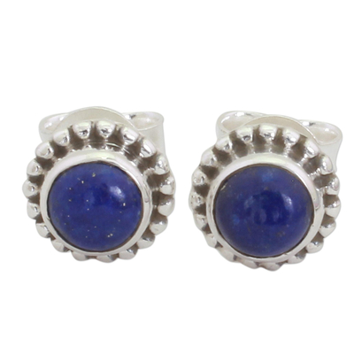 Unique Lapis Lazuli and Sterling Silver Stud Earrings from India