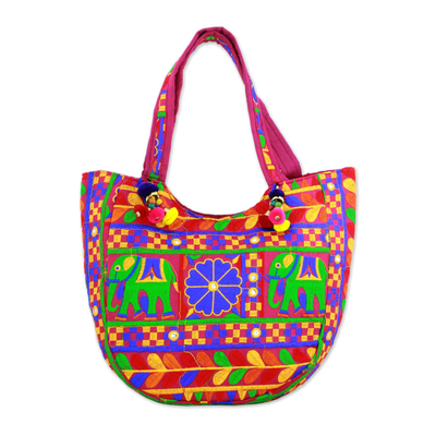 Multicolored Embroidered Tote Handbag from India