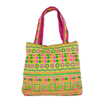Rayon Embroidered Floral Tote Handbag from India