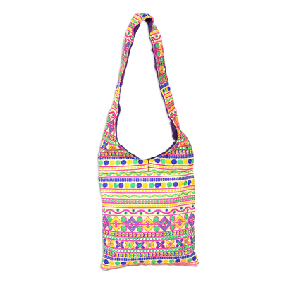 Multi-Colored Geometric Embroidered Striped Sling Handbag
