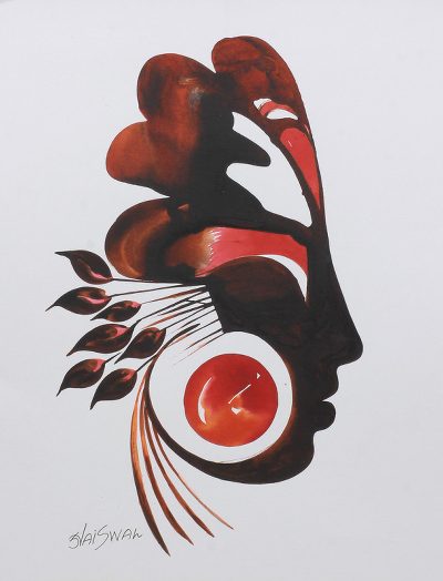 Brown and Red Expressionist Painting of a Person and Petals