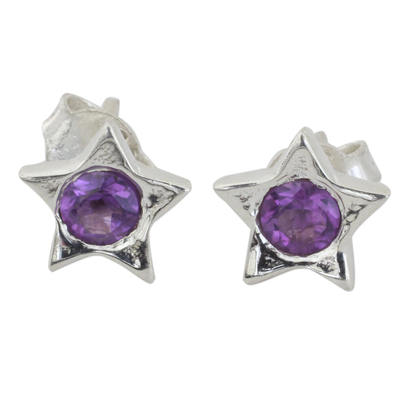 Handcrafted Amethyst and Sterling Silver Star Stud Earrings