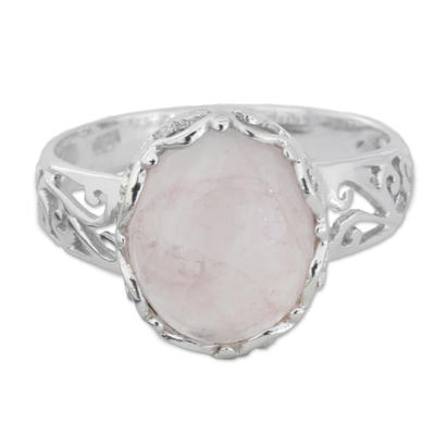 Artisan Crafted Rose Quartz Sterling Silver Cutout Cocktail Ring