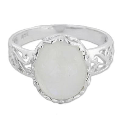Fair Trade Rainbow Moonstone Sterling Silver Cutout Cocktail Ring