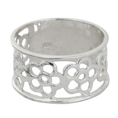 Handmade Sterling Silver Floral Cutout Flower Band Ring