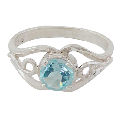 Artisan Crafted Blue Topaz Single Stone Ring from India