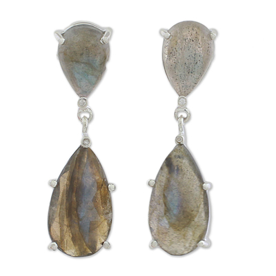 Labradorite and Cubic Zirconia Dangle Earrings from India