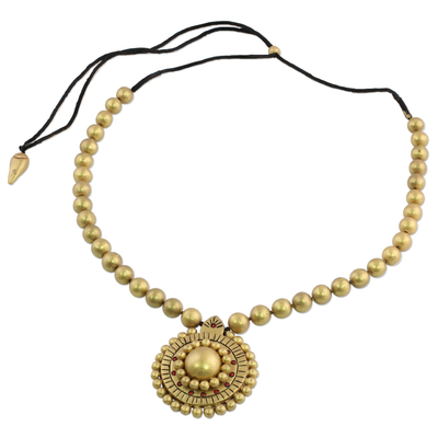 Gold Tone Ceramic Pendant Necklace by Indian Artisans