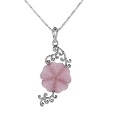 Hand Crafted Quartz Floral Pendant Necklace from India