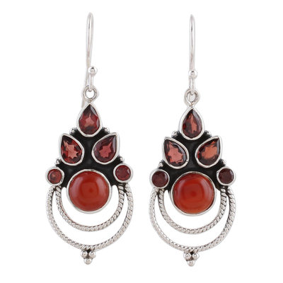 Garnet and Carnelian Dangle Earrings by Indian Artisans