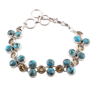 Citrine and Composite Turquoise Link Bracelet from India