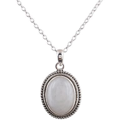 Rainbow Moonstone and Sterling Silver Necklace from India