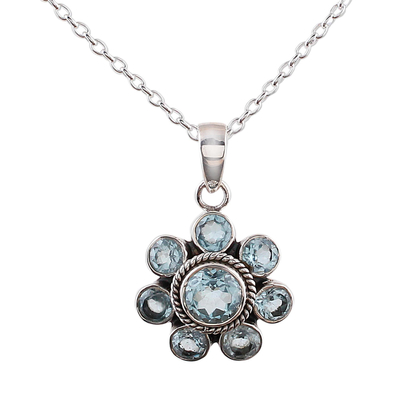 Blue Topaz and Sterling Silver Pendant Necklace from India