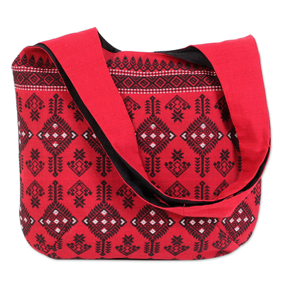 Geometric Cotton Shoulder Bag in Chili from India