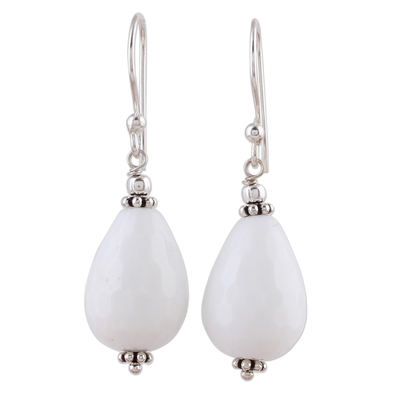 Sterling Silver and White Agate Dangle Earrings from India