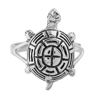 Fair Trade Sterling Silver Cute Turtle Shaped Cocktail Ring