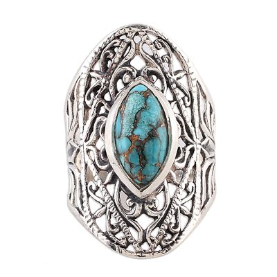 Sterling Silver and Composite Turquoise Indian Cocktail Ring