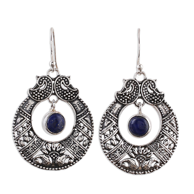 Lapis Lazuli and Sterling Silver Dangle Earrings from India