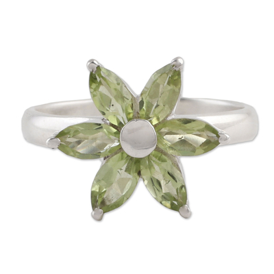 Peridot and Sterling Silver Floral Ring from India
