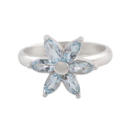 Blue Topaz and Sterling Silver Floral Ring from India