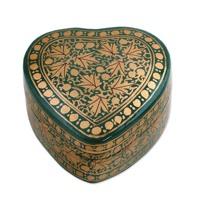 Green and Gold Decorative Papier Mache Box from India