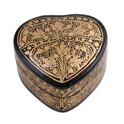 Black and Gold Papier Mache Decorative Box from India