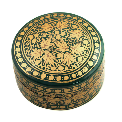 Green and Gold Papier Mache Decorative Box from India