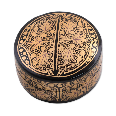 Gold and Black Papier Mache Decorative Box from India