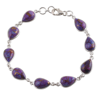 Artisan Crafted Composite Purple Turquoise Sterling Silver Link Bracelet
