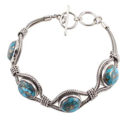 Sterling Silver and Composite Turquoise Link Bracelet