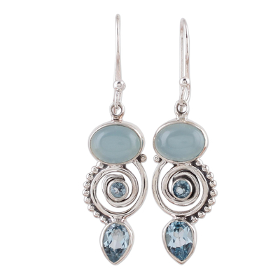 Handcrafted Blue Topaz and Chalcedony Indian Dangle Earring