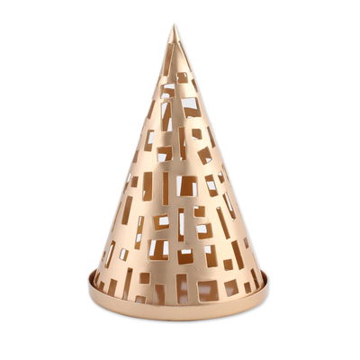 Handcrafted Cone-Shaped Metal Tealight Holder from India