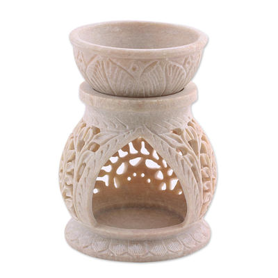 Handcrafted Lotus Flower Soapstone Oil Warmer from India