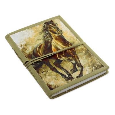 Green Wild Horse Theme Handmade Paper Journal from India