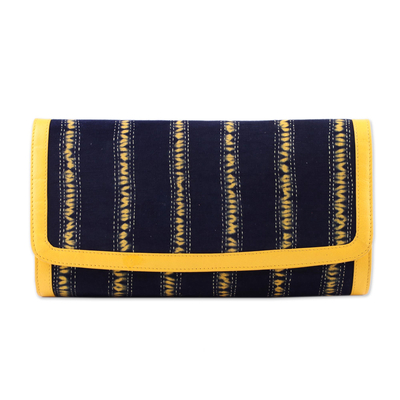 Batik Striped Cotton Clutch in Maize and Black from India