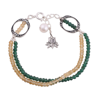 Aventurine Citrine and Cultured Pearl Bracelet from India