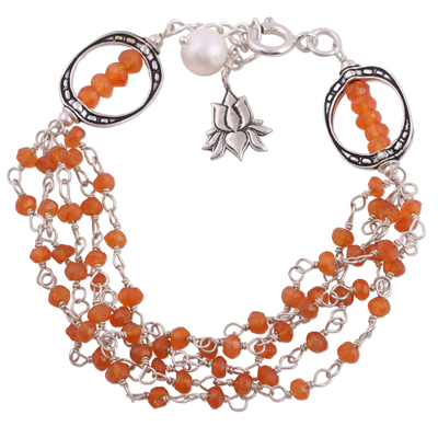 Carnelian and Cultured Pearl Beaded Bracelet from India