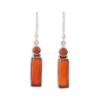 Artisan Carnelian and Sterling Silver Dangle Earrings from India