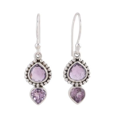 Amethyst and Sterling Silver Dangle Earrings from India