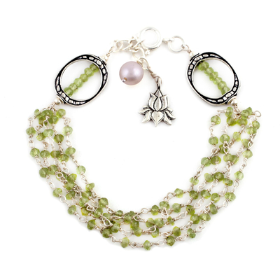 Peridot and Cultured Pearl Beaded Bracelet from India