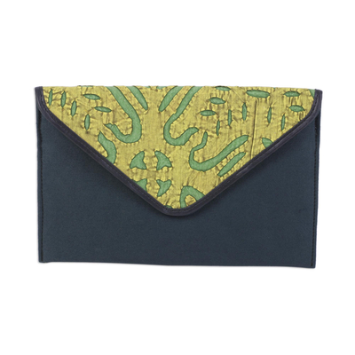 Leather Accent Cotton Appliqué Tablet Case in Pine Green