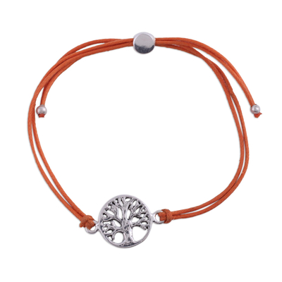 Sterling Silver Tree Pendant Bracelet in Orange from India