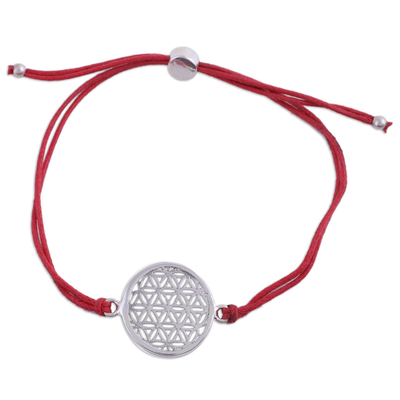 Sterling Silver Circular Pendant Bracelet in Red from India