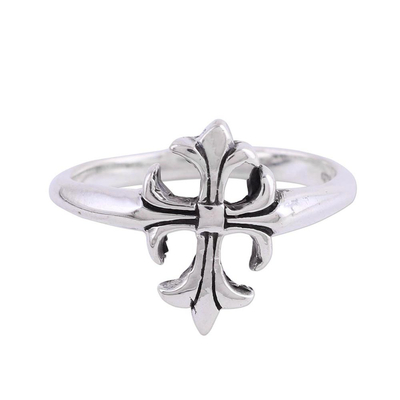 Handcrafted Sterling Silver Cross Cocktail Ring from India
